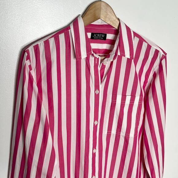 J. Crew Garcon Long Sleeve Button Up Shirt Womens Pink White Stripe Cotton - Picture 4 of 10